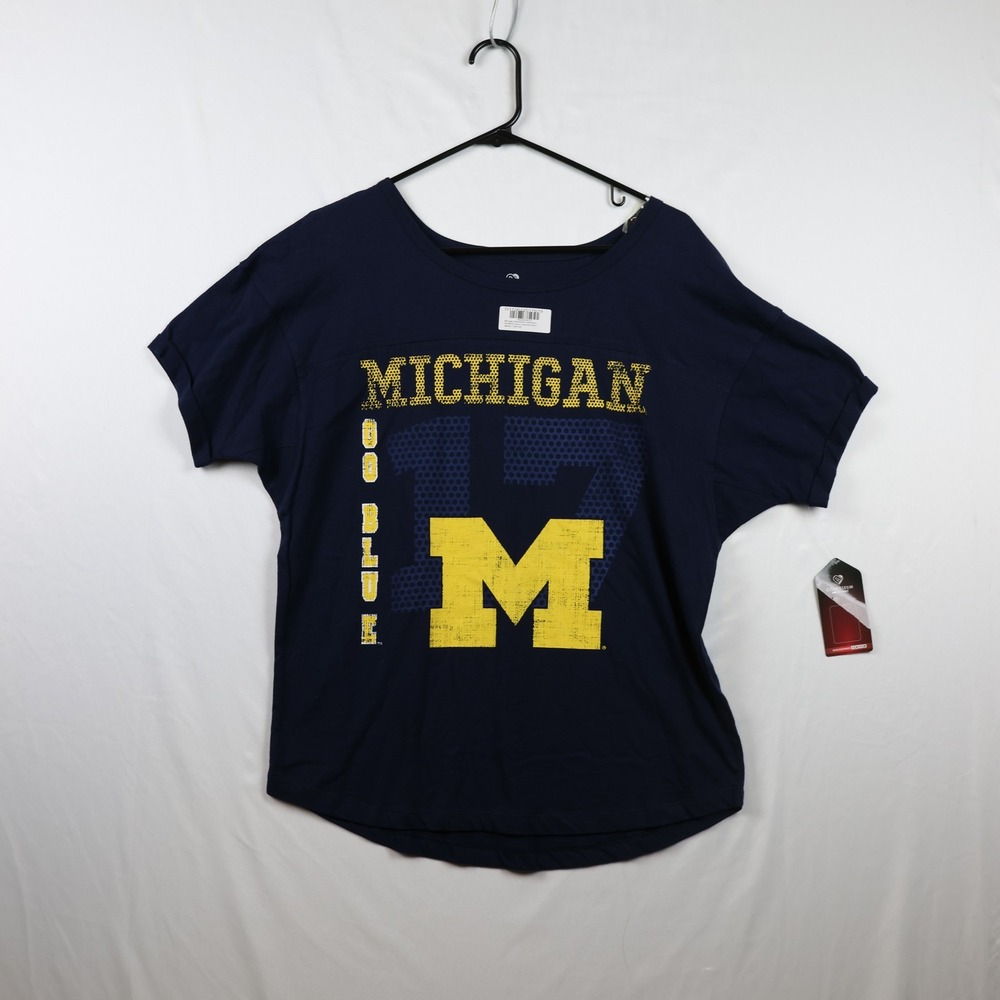 Michigan Wolverines Shirt Womens Medium Navy Blue NCAA Football Go Blue Tee